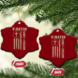 Faith Family Freedom Ceramic Ornament Patriotic Christian Vintage USA Flag TS10 Print Your Wear