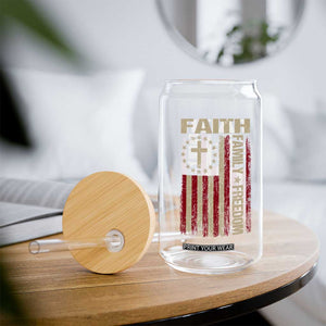Faith Family Freedom Glass Can Patriotic Christian Vintage USA Flag TS10 Print Your Wear