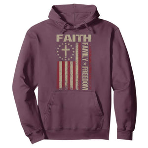 Faith Family Freedom Hoodie Patriotic Christian Vintage USA Flag TS10 Maroon Print Your Wear