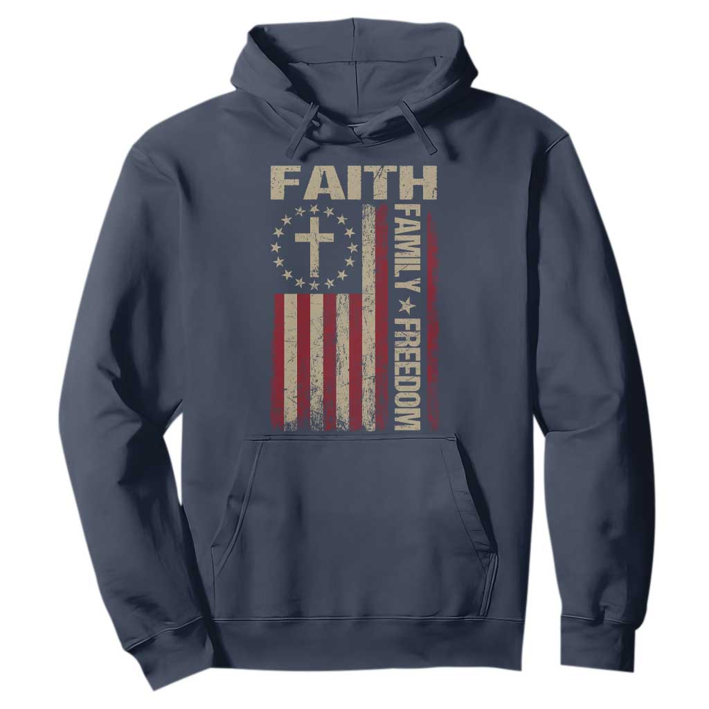 Faith Family Freedom Hoodie Patriotic Christian Vintage USA Flag TS10 Navy Print Your Wear