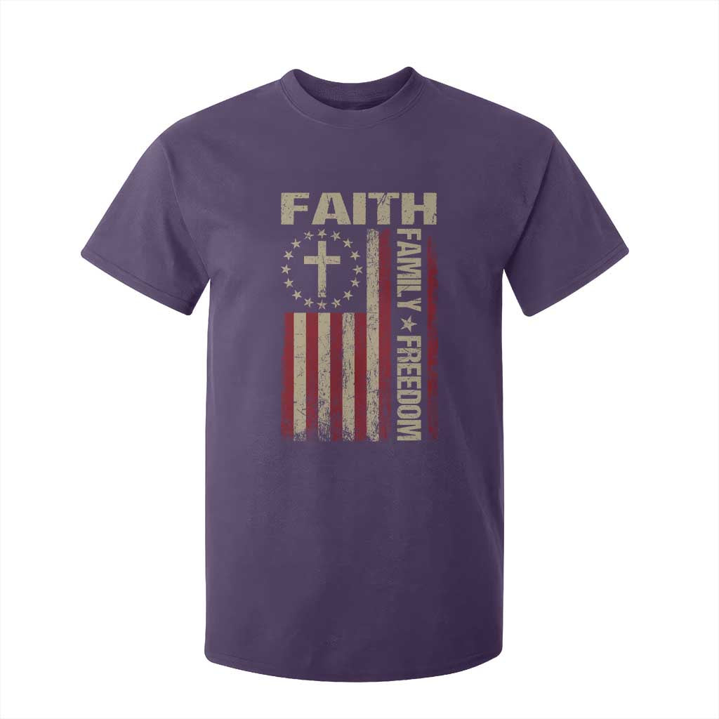 Faith Family Freedom T Shirt For Kid Patriotic Christian Vintage USA Flag TS10 Purple Print Your Wear