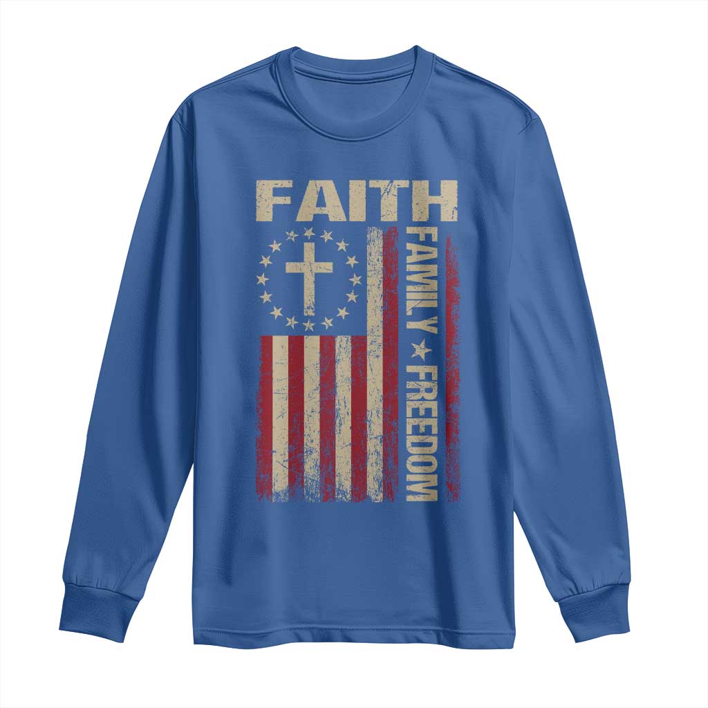 Faith Family Freedom Long Sleeve Shirt Patriotic Christian Vintage USA Flag TS10 Royal Blue Print Your Wear