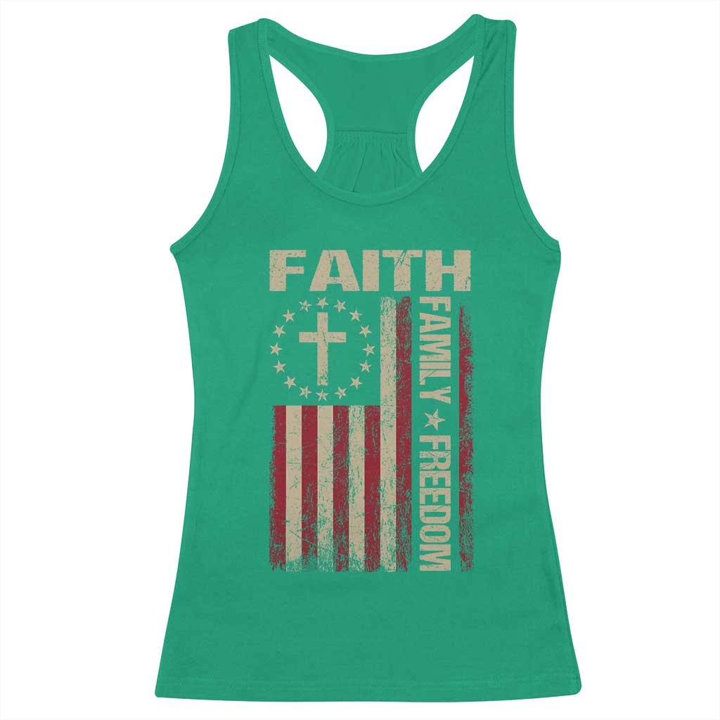 Faith Family Freedom Racerback Tank Top Patriotic Christian Vintage USA Flag TS10 Irish Green Print Your Wear