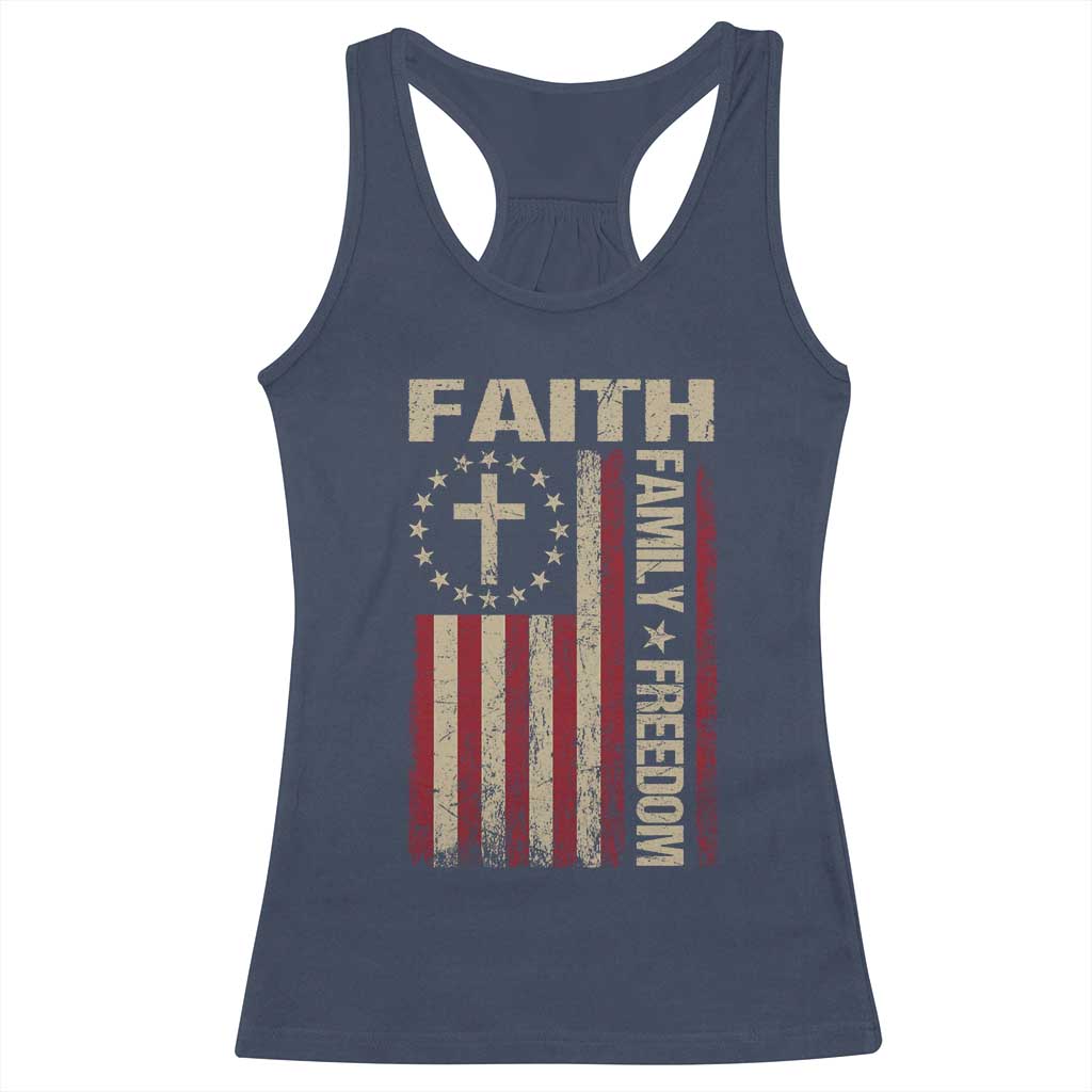 Faith Family Freedom Racerback Tank Top Patriotic Christian Vintage USA Flag TS10 Navy Print Your Wear