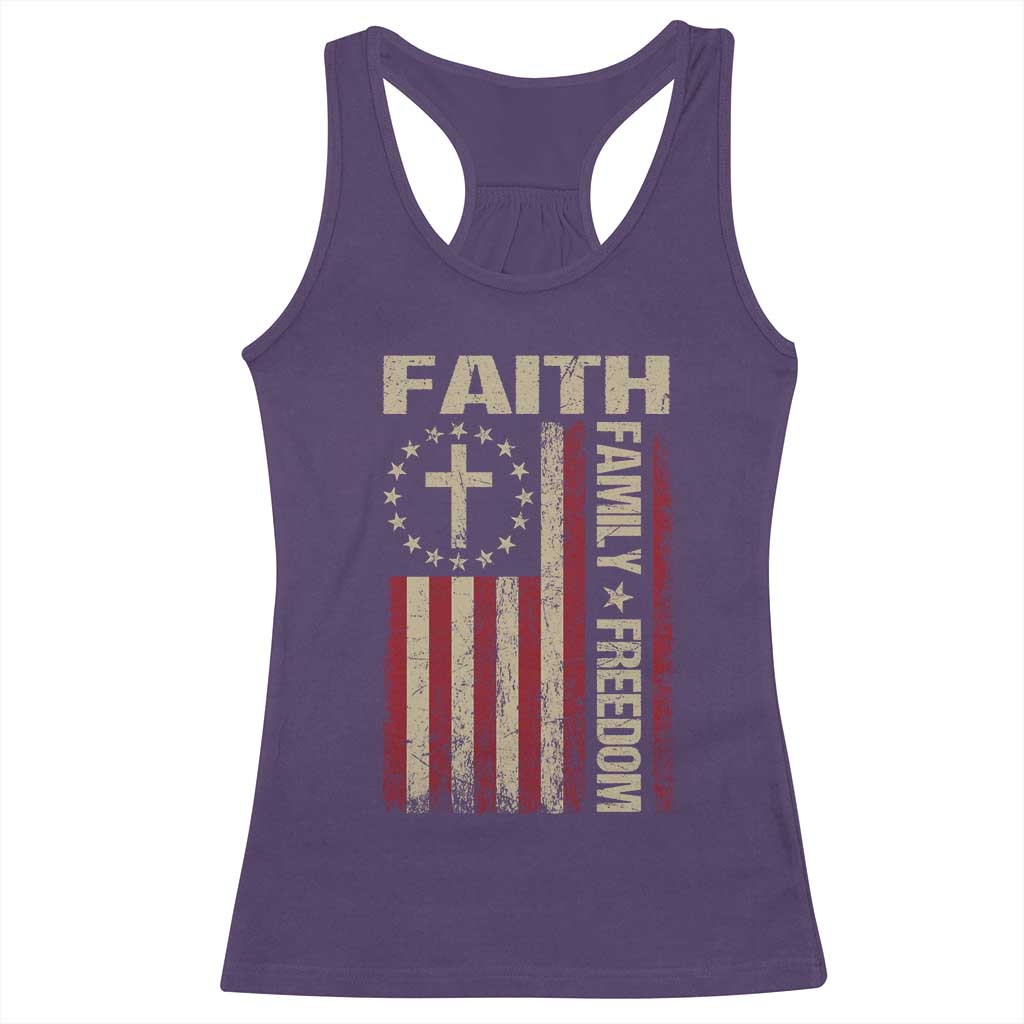 Faith Family Freedom Racerback Tank Top Patriotic Christian Vintage USA Flag TS10 Purple Print Your Wear
