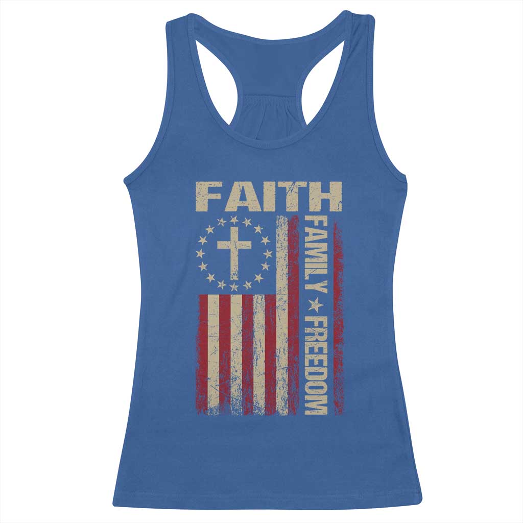 Faith Family Freedom Racerback Tank Top Patriotic Christian Vintage USA Flag TS10 Royal Blue Print Your Wear