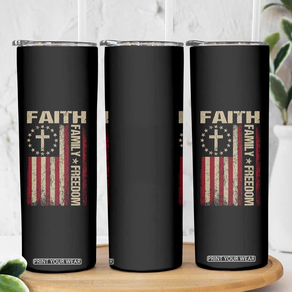 Faith Family Freedom Skinny Tumbler Patriotic Christian Vintage USA Flag TS10 Print Your Wear