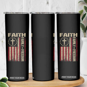 Faith Family Freedom Skinny Tumbler Patriotic Christian Vintage USA Flag TS10 Print Your Wear