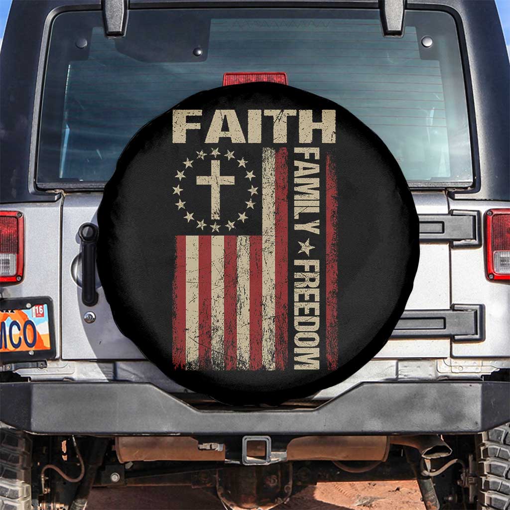 Faith Family Freedom Spare Tire Cover Patriotic Christian Vintage USA Flag TS10 No hole Black Print Your Wear