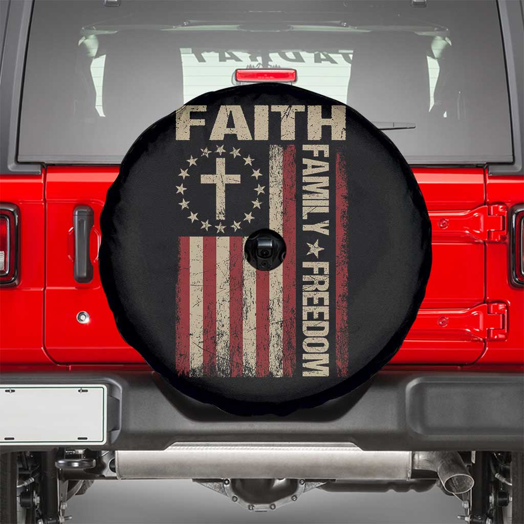 Faith Family Freedom Spare Tire Cover Patriotic Christian Vintage USA Flag TS10 Black Print Your Wear