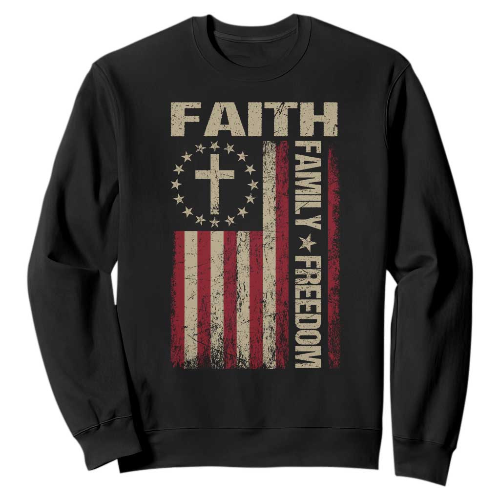 Faith Family Freedom Sweatshirt Patriotic Christian Vintage USA Flag TS10 Black Print Your Wear
