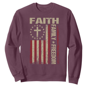 Faith Family Freedom Sweatshirt Patriotic Christian Vintage USA Flag TS10 Maroon Print Your Wear