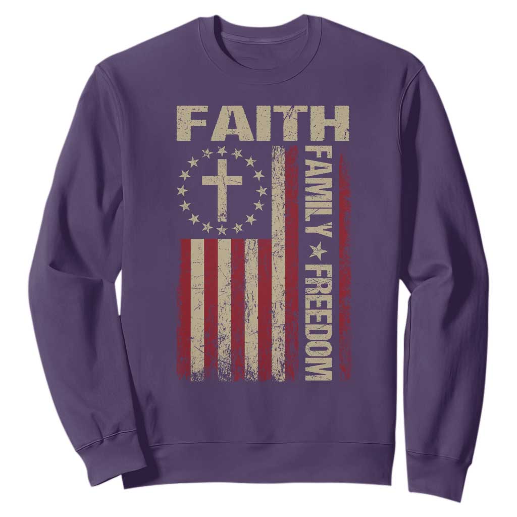 Faith Family Freedom Sweatshirt Patriotic Christian Vintage USA Flag TS10 Purple Print Your Wear