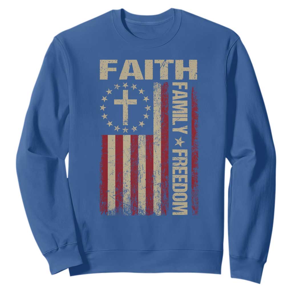 Faith Family Freedom Sweatshirt Patriotic Christian Vintage USA Flag TS10 Royal Blue Print Your Wear