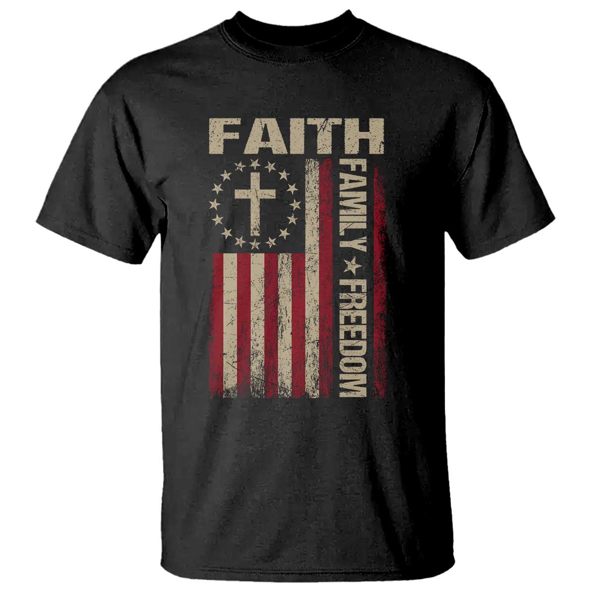 Faith Family Freedom T Shirt Patriotic Christian Vintage USA Flag TS10 Black Print Your Wear