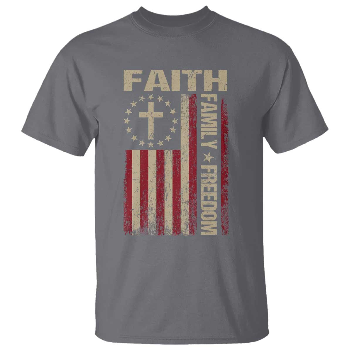 Faith Family Freedom T Shirt Patriotic Christian Vintage USA Flag TS10 Charcoal Print Your Wear