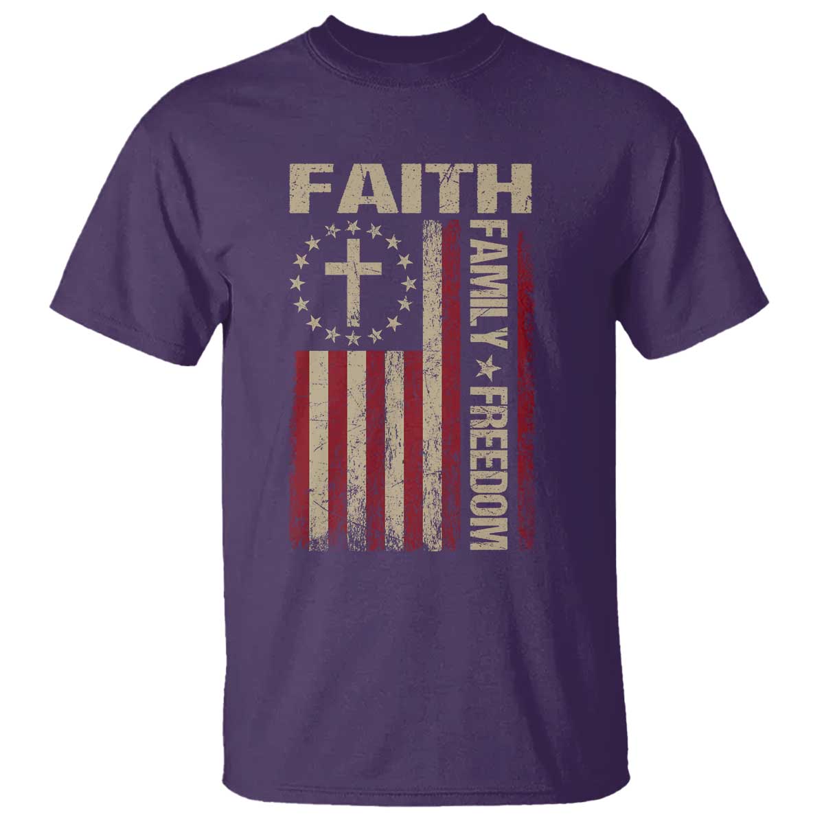 Faith Family Freedom T Shirt Patriotic Christian Vintage USA Flag TS10 Purple Print Your Wear