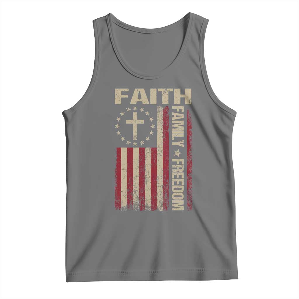 Faith Family Freedom Tank Top Patriotic Christian Vintage USA Flag TS10 Black Heather Print Your Wear