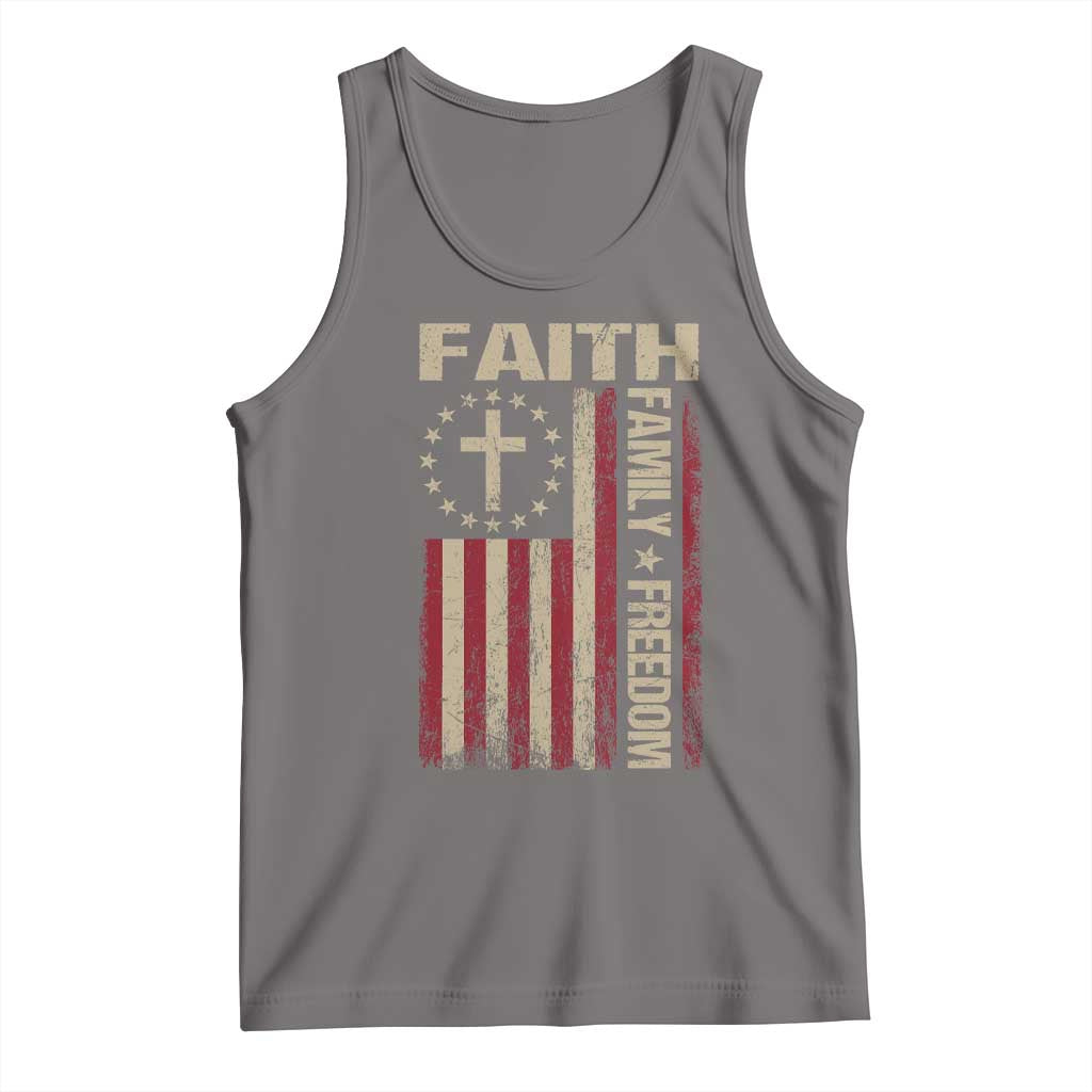 Faith Family Freedom Tank Top Patriotic Christian Vintage USA Flag TS10 Deep Heather Print Your Wear