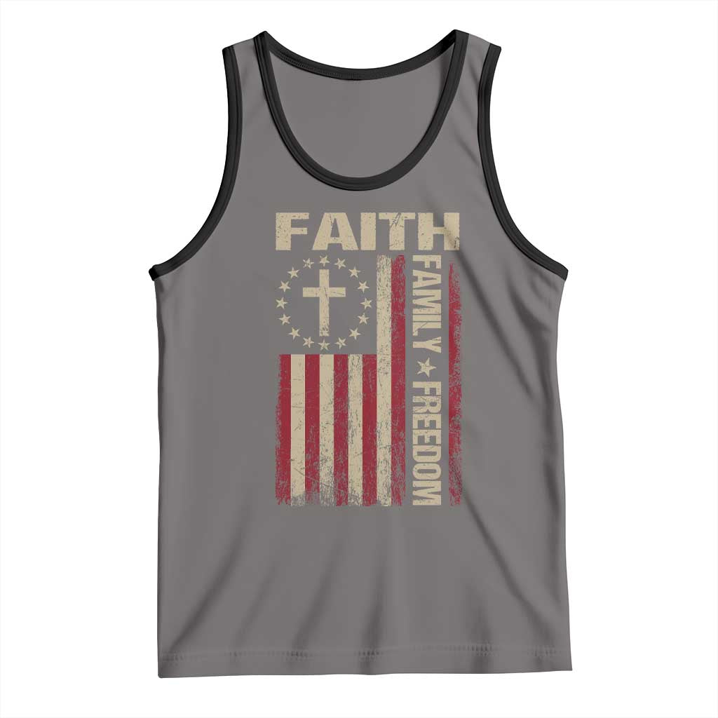Faith Family Freedom Tank Top Patriotic Christian Vintage USA Flag TS10 Deep Heather Black Print Your Wear