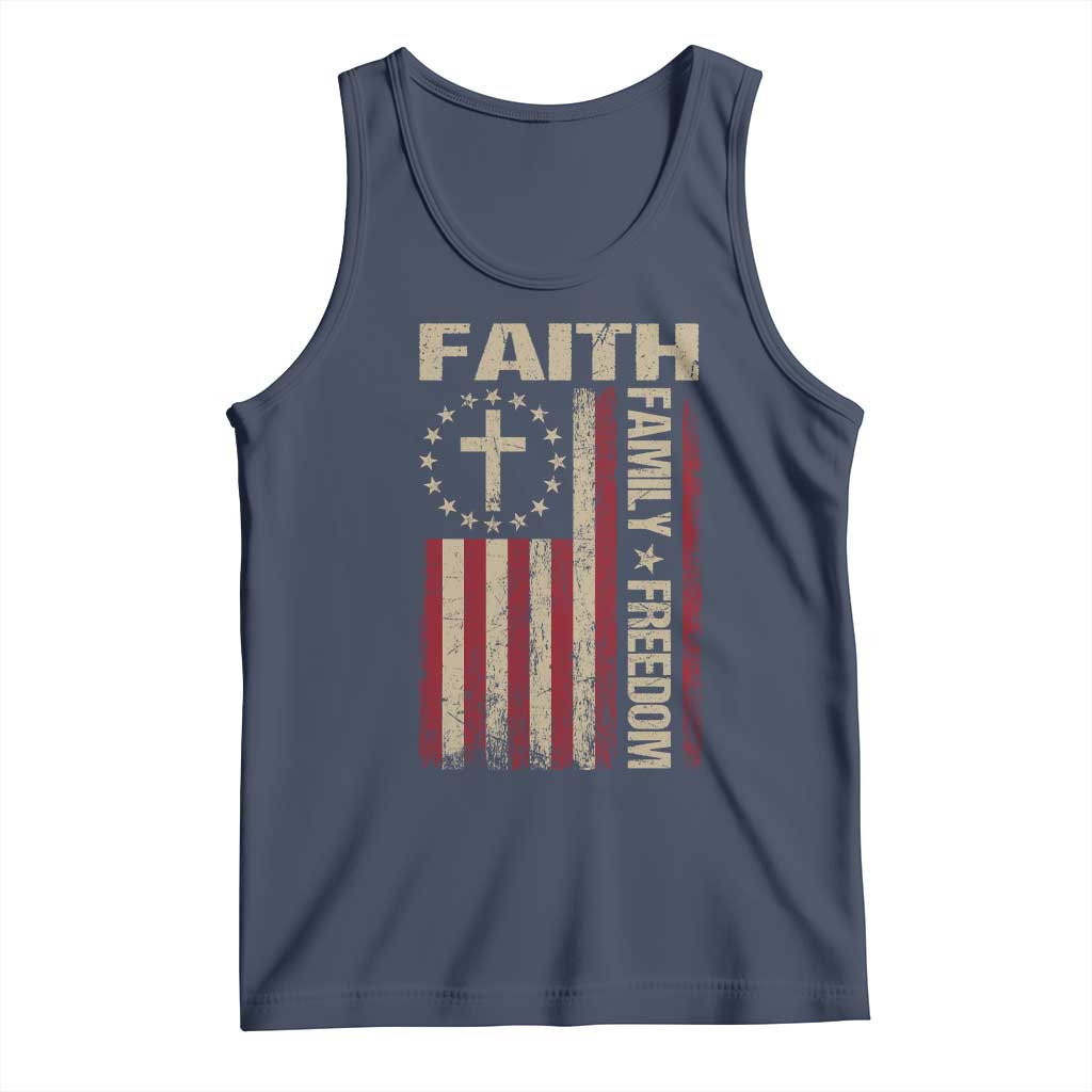 Faith Family Freedom Tank Top Patriotic Christian Vintage USA Flag TS10 Navy Print Your Wear