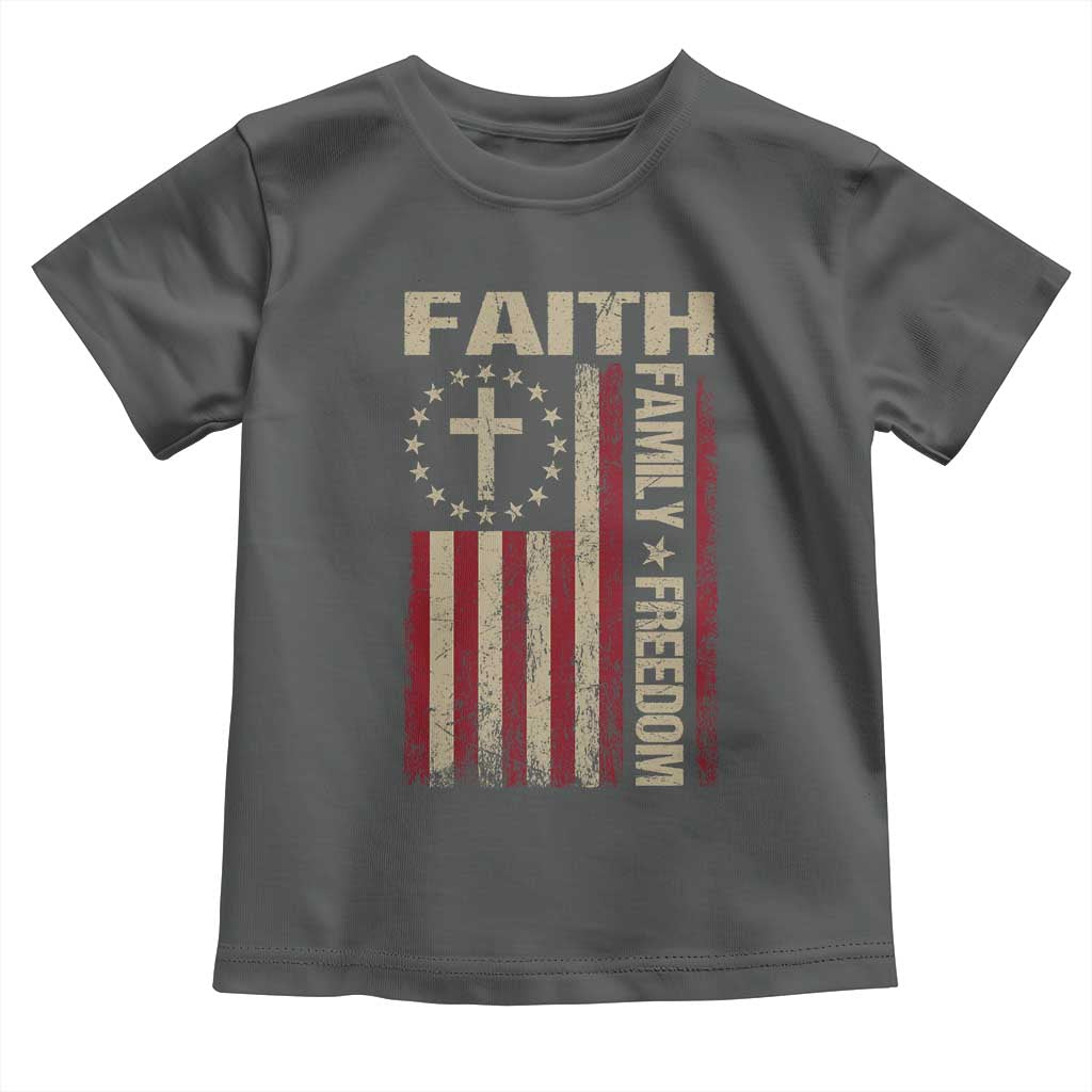 Faith Family Freedom Toddler T Shirt Patriotic Christian Vintage USA Flag TS10 Dark Heather Print Your Wear