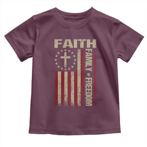 Faith Family Freedom Toddler T Shirt Patriotic Christian Vintage USA Flag TS10 Maroon Print Your Wear