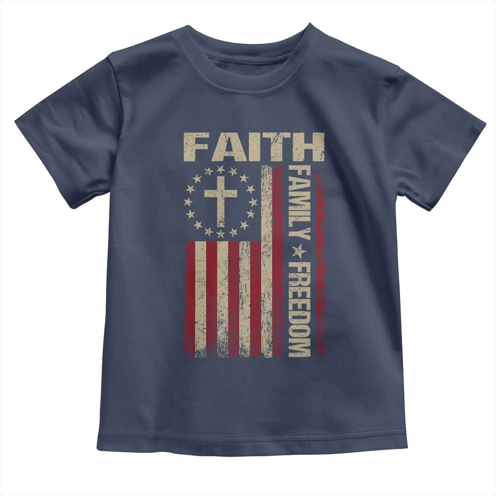 Faith Family Freedom Toddler T Shirt Patriotic Christian Vintage USA Flag TS10 Navy Print Your Wear