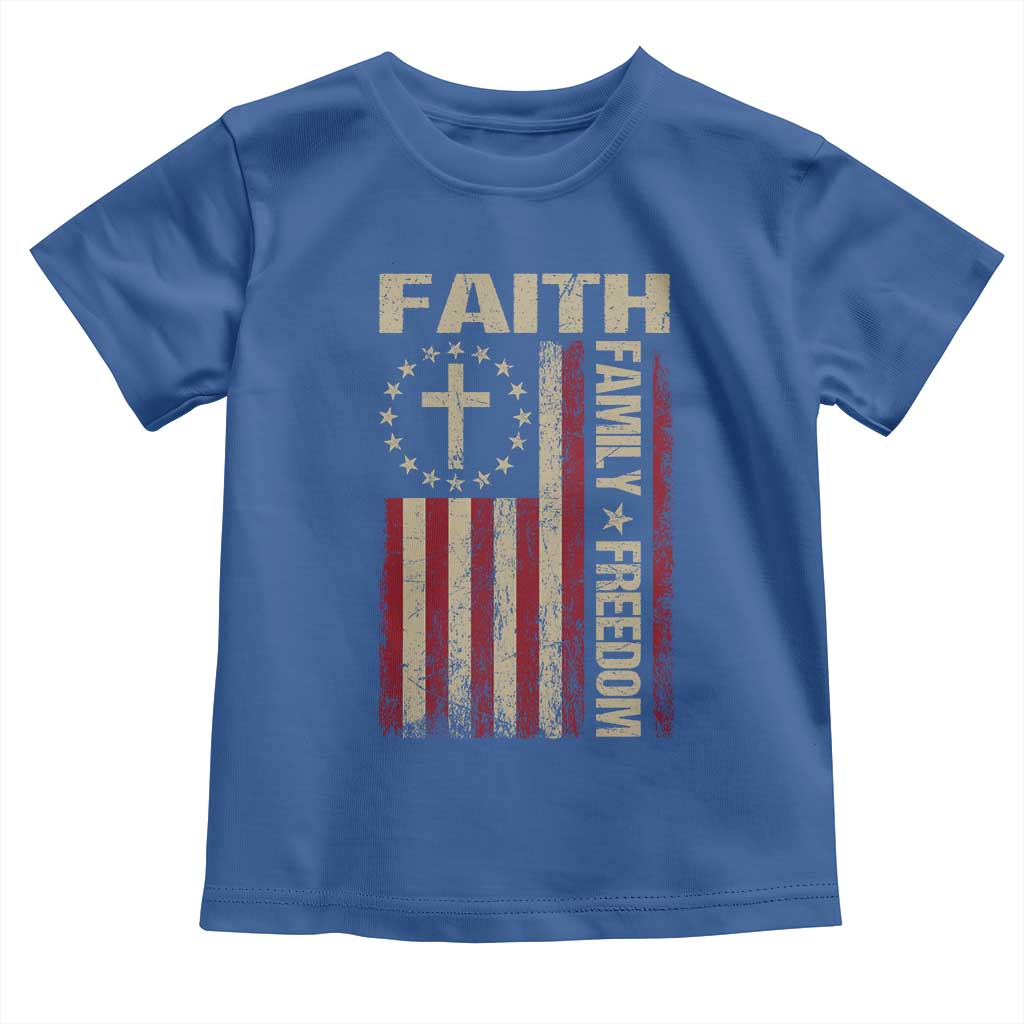 Faith Family Freedom Toddler T Shirt Patriotic Christian Vintage USA Flag TS10 Royal Blue Print Your Wear