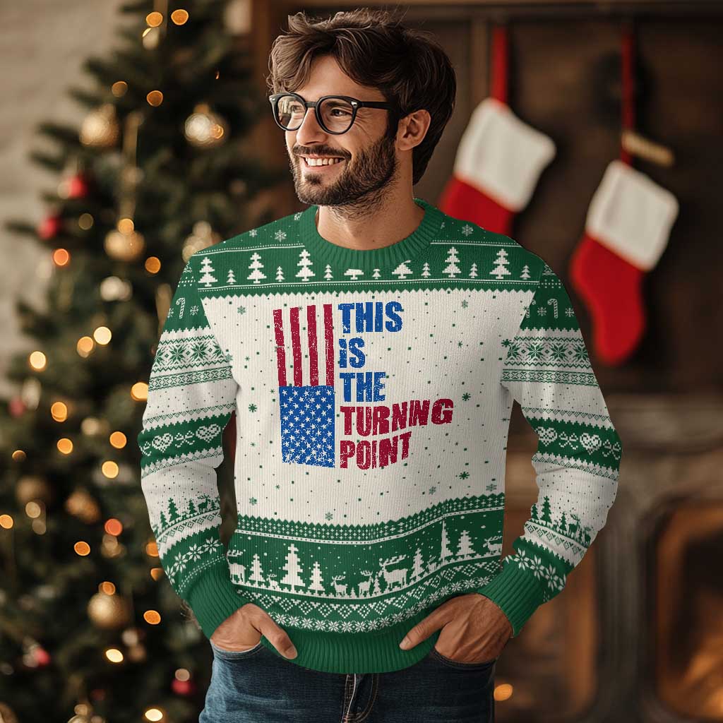 This is The Turning Point Ugly Christmas Sweater USA Flag Patriotic Freedom Conservative TS10 Beige Green Print Your Wear