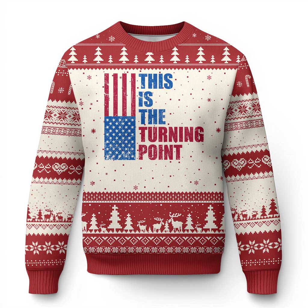 This is The Turning Point Ugly Christmas Sweater USA Flag Patriotic Freedom Conservative TS10 Beige Red Print Your Wear