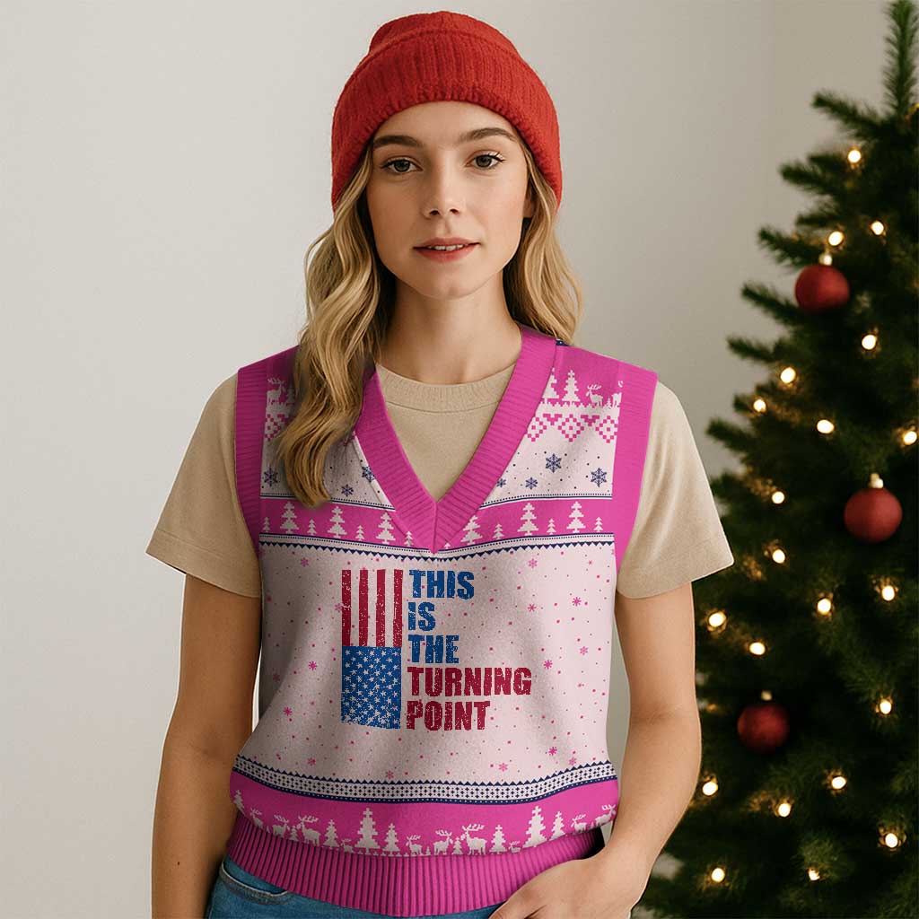 This is The Turning Point V-Neck Knit Sweater Vest USA Flag Patriotic Freedom Conservative TS10 Hot Pink Print Your Wear