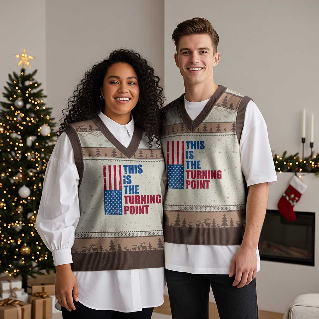 This is The Turning Point V-Neck Knit Sweater Vest USA Flag Patriotic Freedom Conservative TS10 Mocha Mousse Print Your Wear