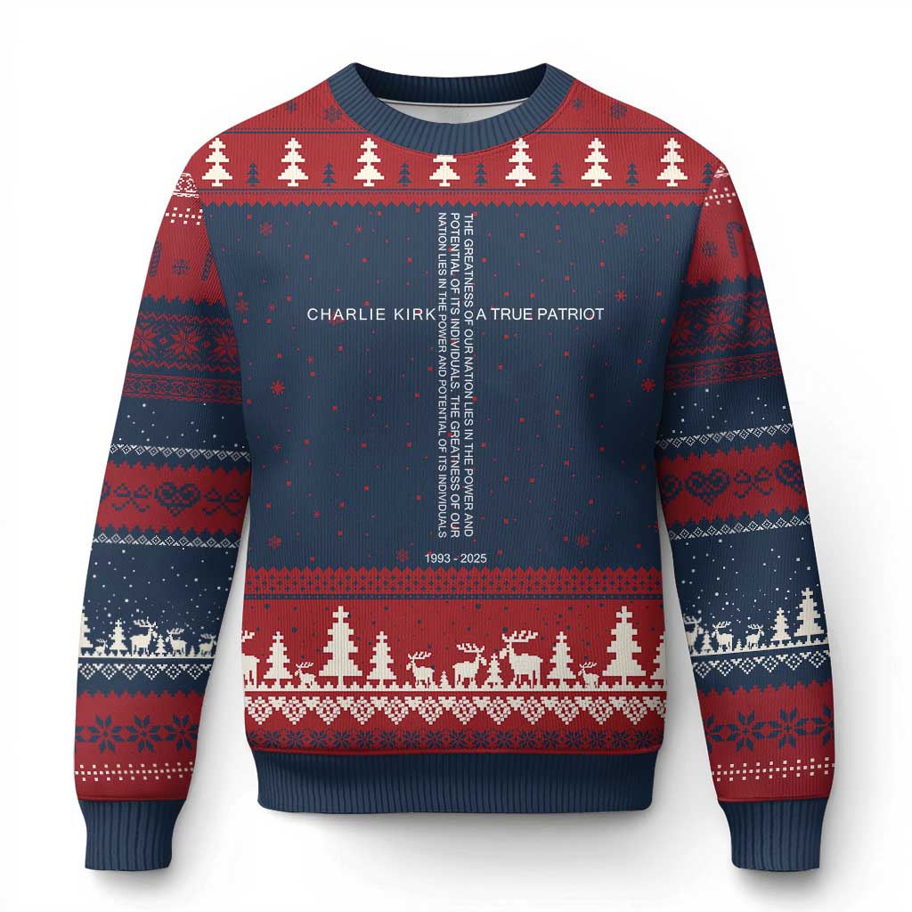 Charlie Kirk Ugly Christmas Sweater A True Patriot Patriotic Christian Cross TS10 Navy Red Print Your Wear