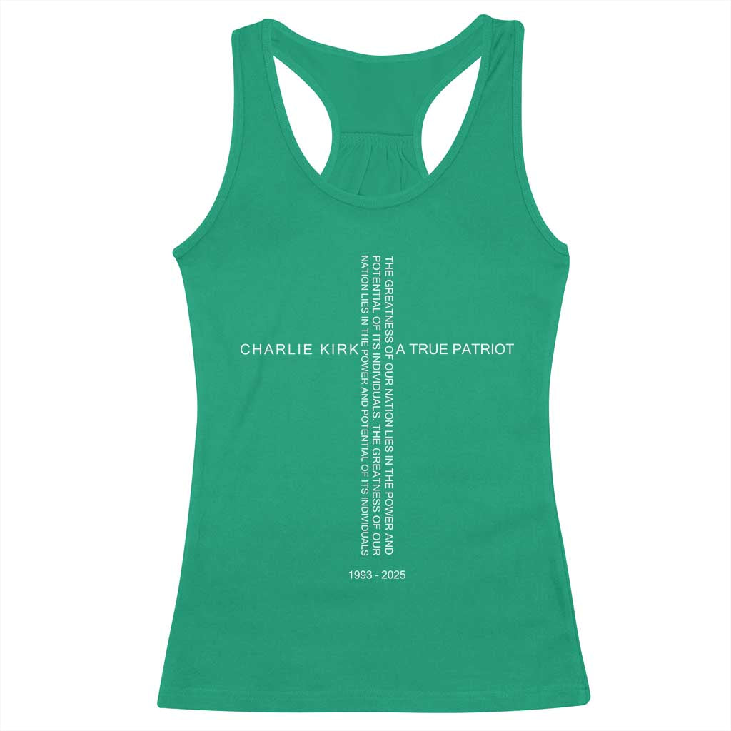 Charlie Kirk Racerback Tank Top A True Patriot Patriotic Christian Cross TS10 Irish Green Print Your Wear