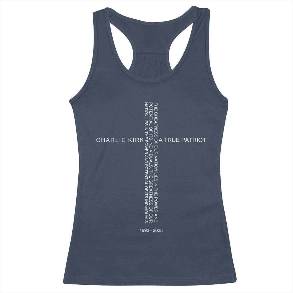 Charlie Kirk Racerback Tank Top A True Patriot Patriotic Christian Cross TS10 Navy Print Your Wear