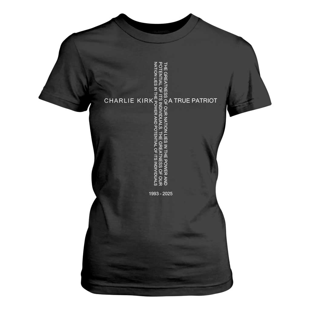 Charlie Kirk T Shirt For Women A True Patriot Patriotic Christian Cross TS10 Black Print Your Wear