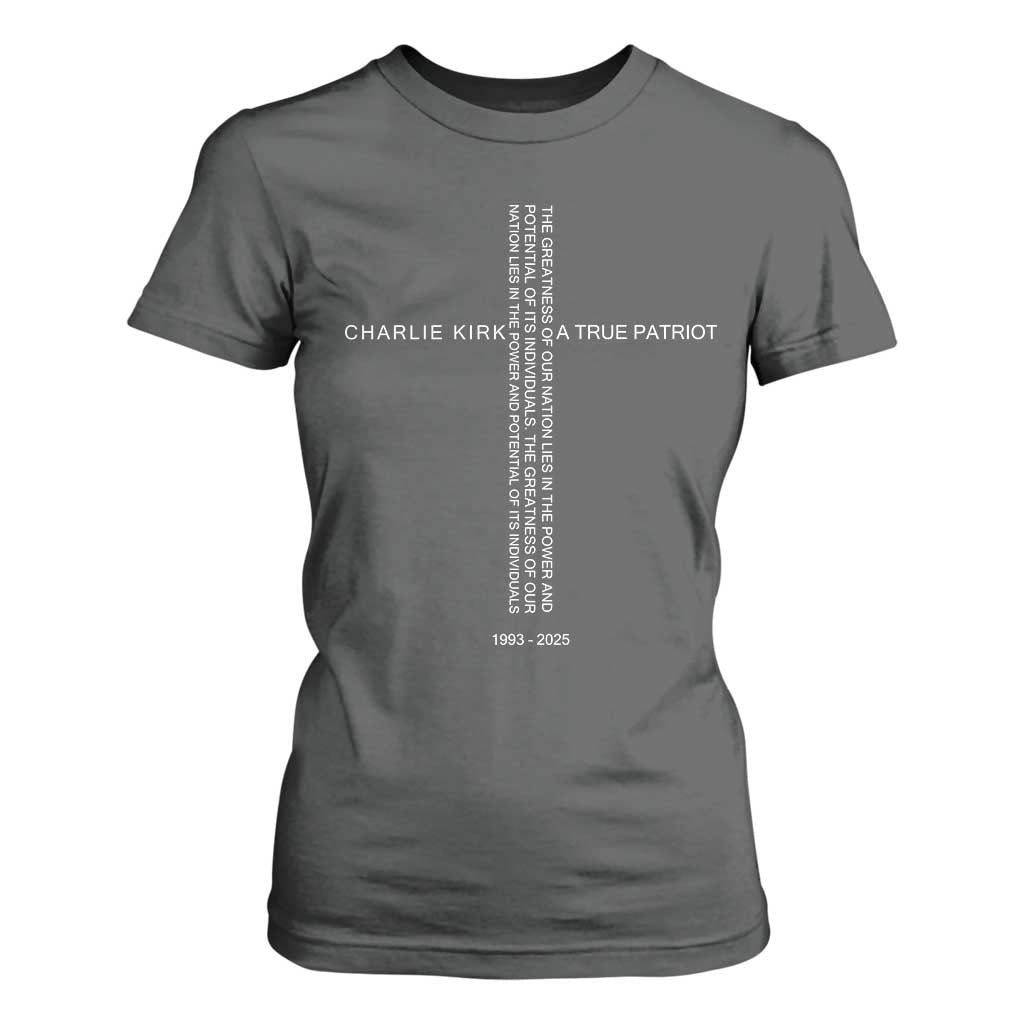 Charlie Kirk T Shirt For Women A True Patriot Patriotic Christian Cross TS10 Dark Heather Print Your Wear