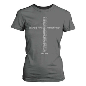 Charlie Kirk T Shirt For Women A True Patriot Patriotic Christian Cross TS10 Dark Heather Print Your Wear