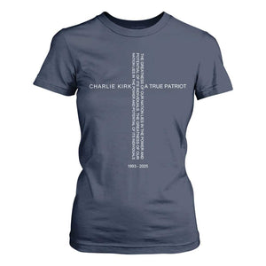 Charlie Kirk T Shirt For Women A True Patriot Patriotic Christian Cross TS10 Navy Print Your Wear