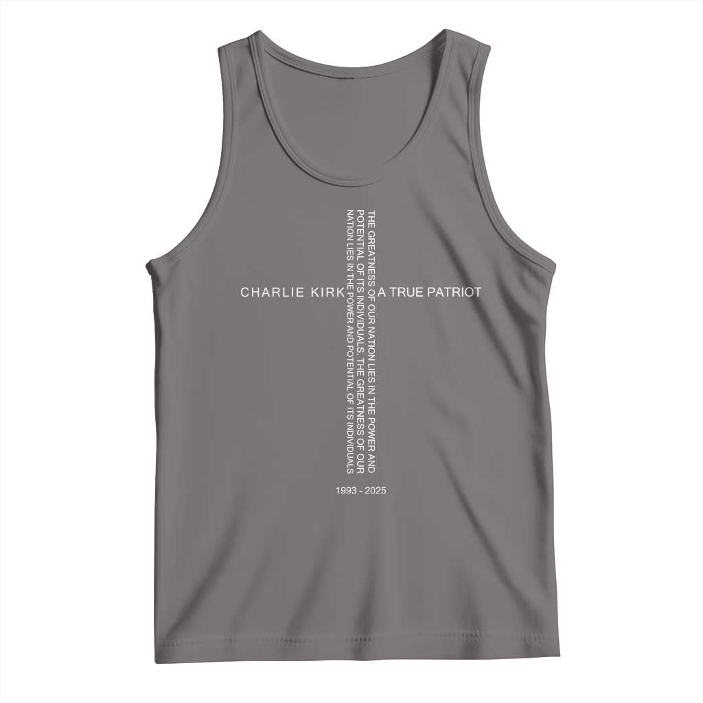 Charlie Kirk Tank Top A True Patriot Patriotic Christian Cross TS10 Deep Heather Print Your Wear