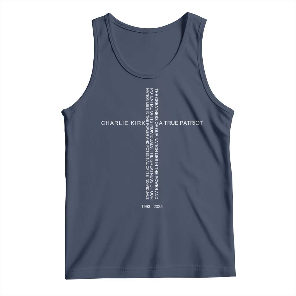 Charlie Kirk Tank Top A True Patriot Patriotic Christian Cross TS10 Navy Print Your Wear