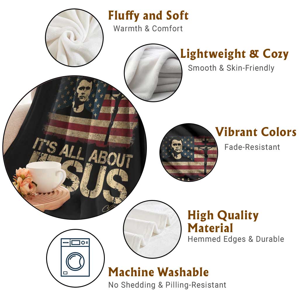Charlie Kirk Throw Blanket Its All About Jesus USA Flag Patriotic Christian TS10 Print Your Wear