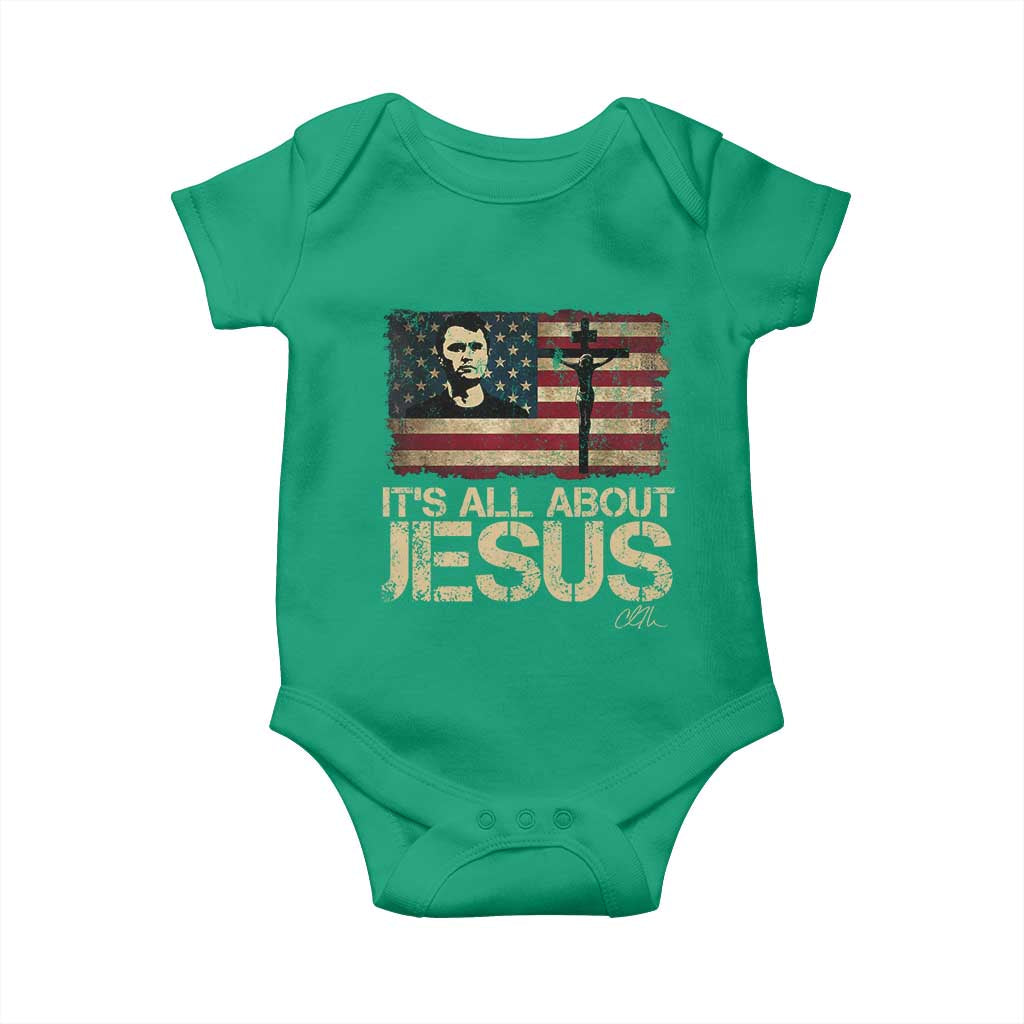 Charlie Kirk Baby Onesie Its All About Jesus USA Flag Patriotic Christian TS10 Irish Green Print Your Wear