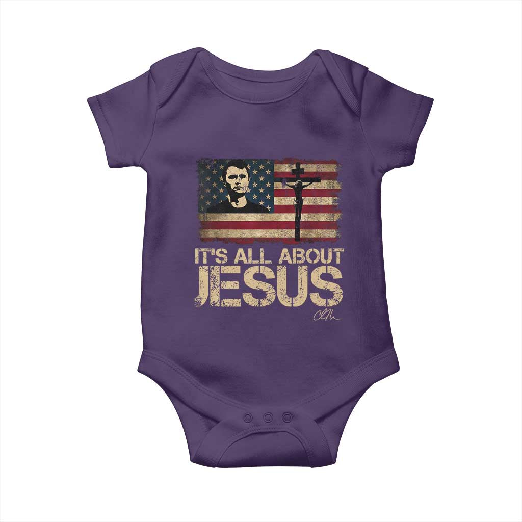 Charlie Kirk Baby Onesie Its All About Jesus USA Flag Patriotic Christian TS10 Purple Print Your Wear