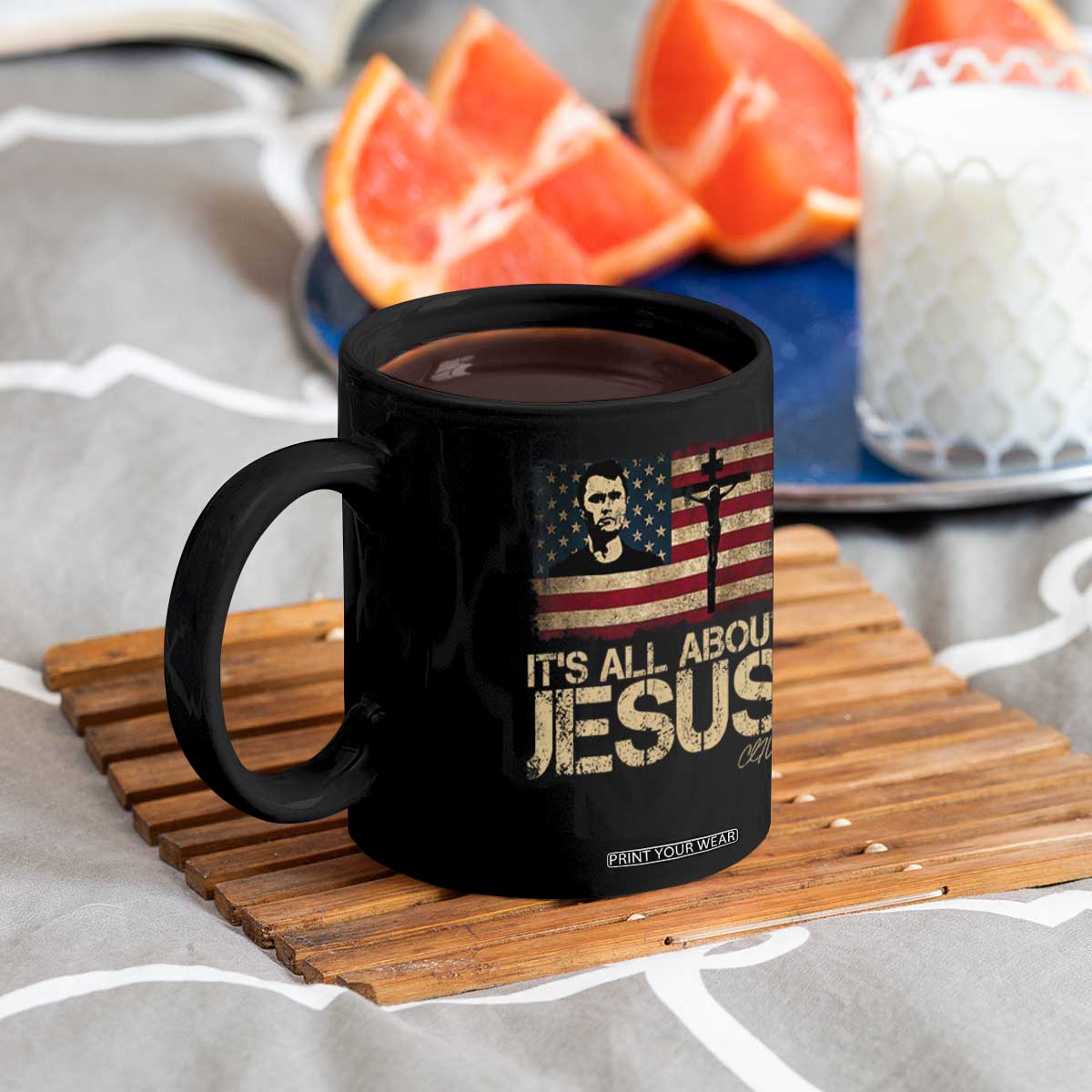 Charlie Kirk Coffee Mug Its All About Jesus USA Flag Patriotic Christian TS10 Print Your Wear