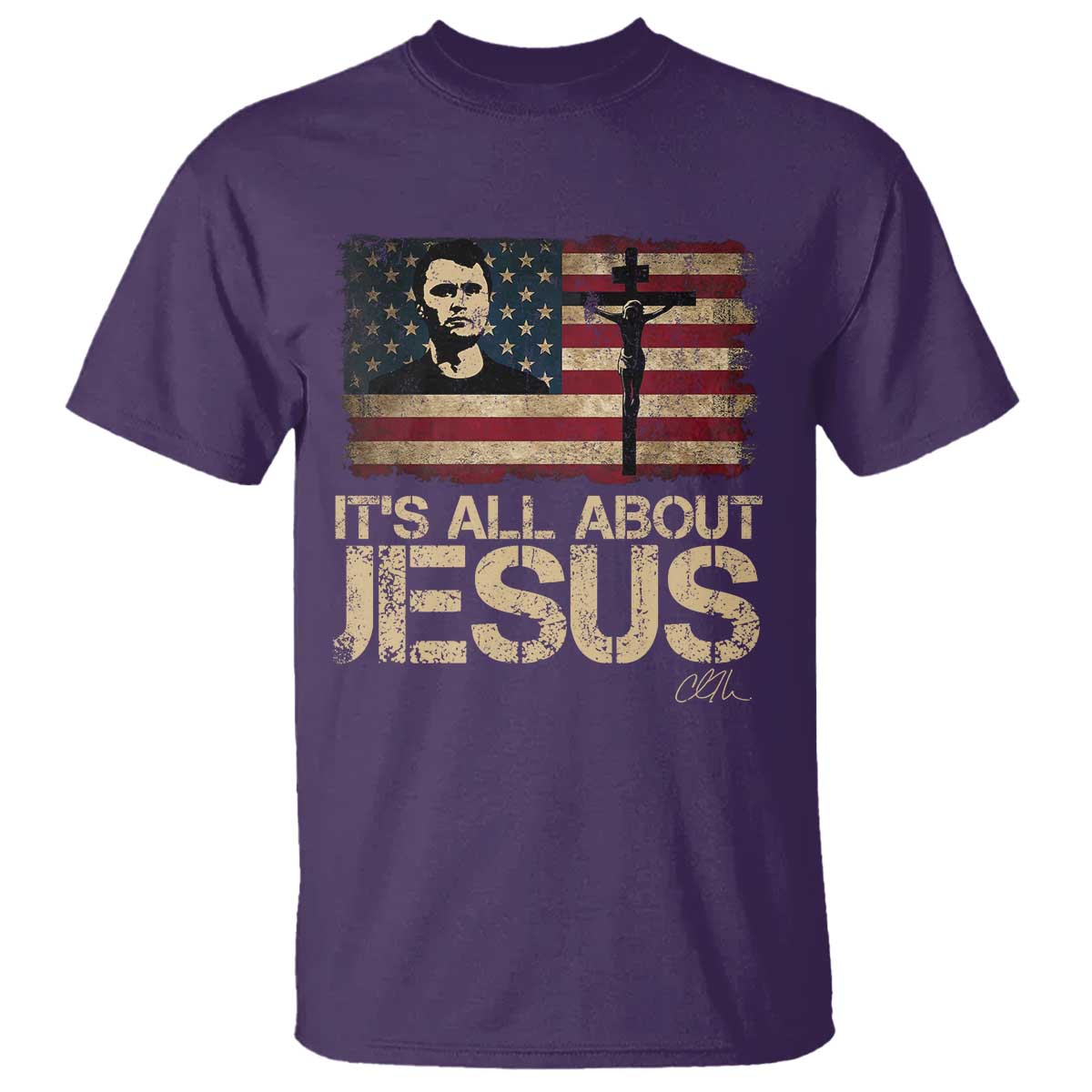Charlie Kirk T Shirt Its All About Jesus USA Flag Patriotic Christian TS10 Purple Print Your Wear