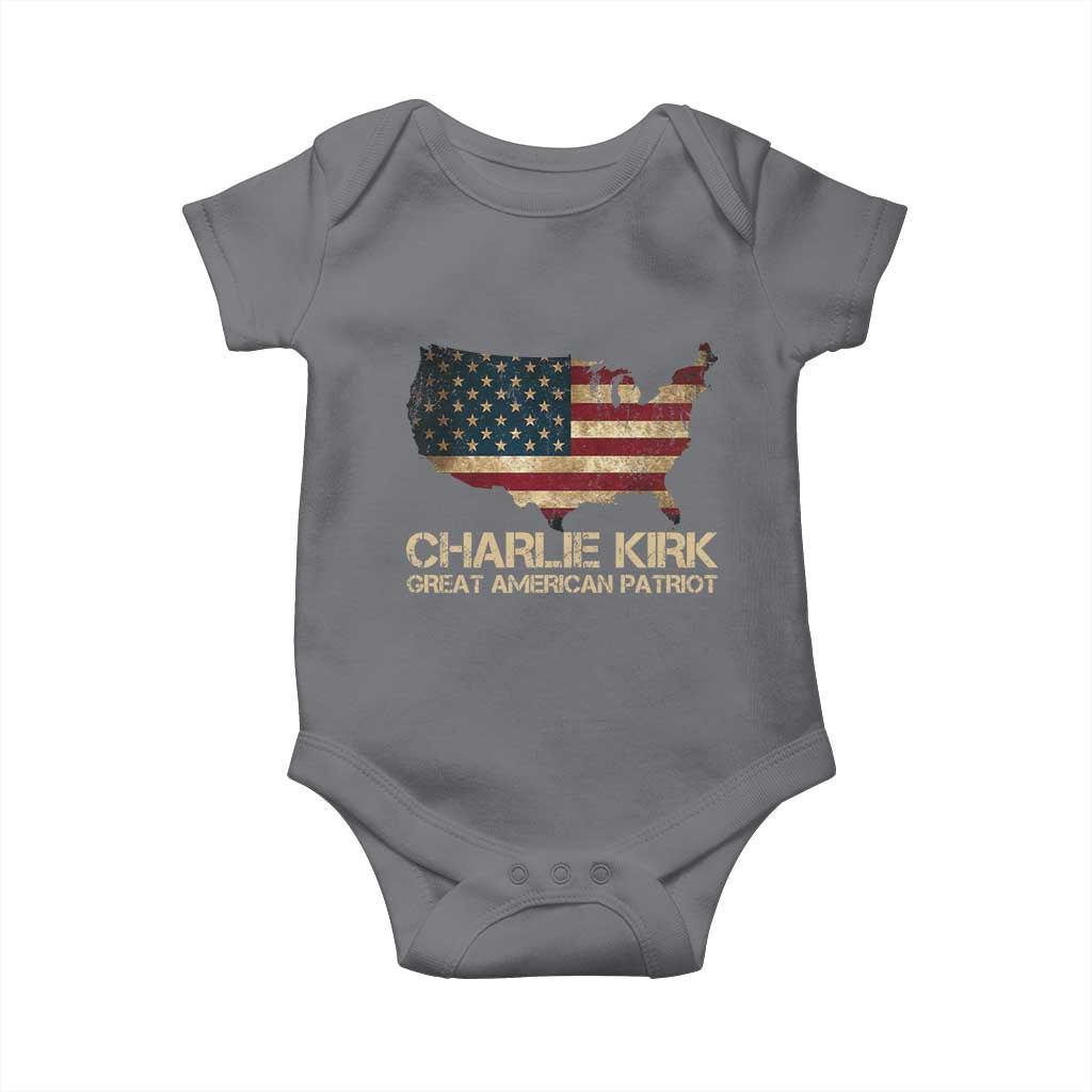 Charlie Kirk Baby Onesie Great American Patriot USA Flag TS10 Charcoal Print Your Wear