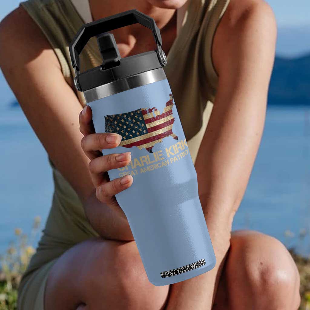 Charlie Kirk Flip Straw Tumbler Great American Patriot USA Flag TS10 One Size: 30 oz Light Blue Print Your Wear