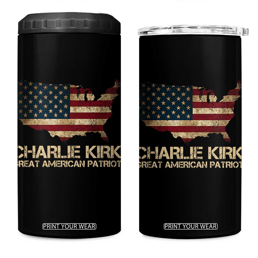 Charlie Kirk 4 in 1 Can Cooler Tumbler Great American Patriot USA Flag TS10 One Size: 16 oz Black Print Your Wear
